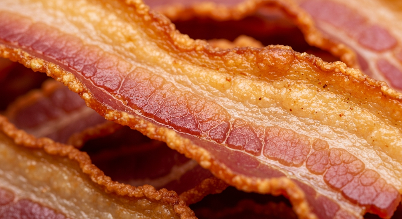 Close-up of shatteringly crispy bacon strips