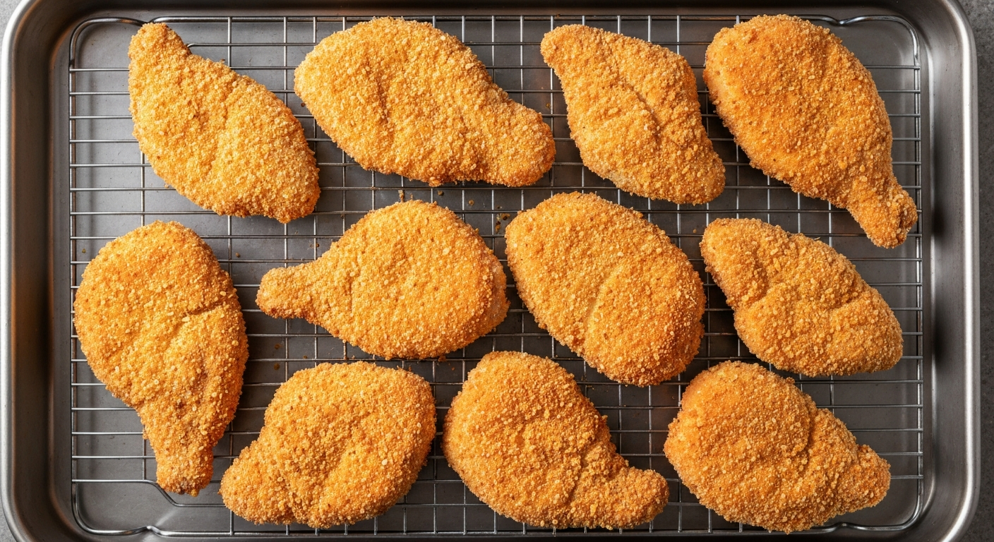 Chicken pieces being placed on oiled wire rack before baking